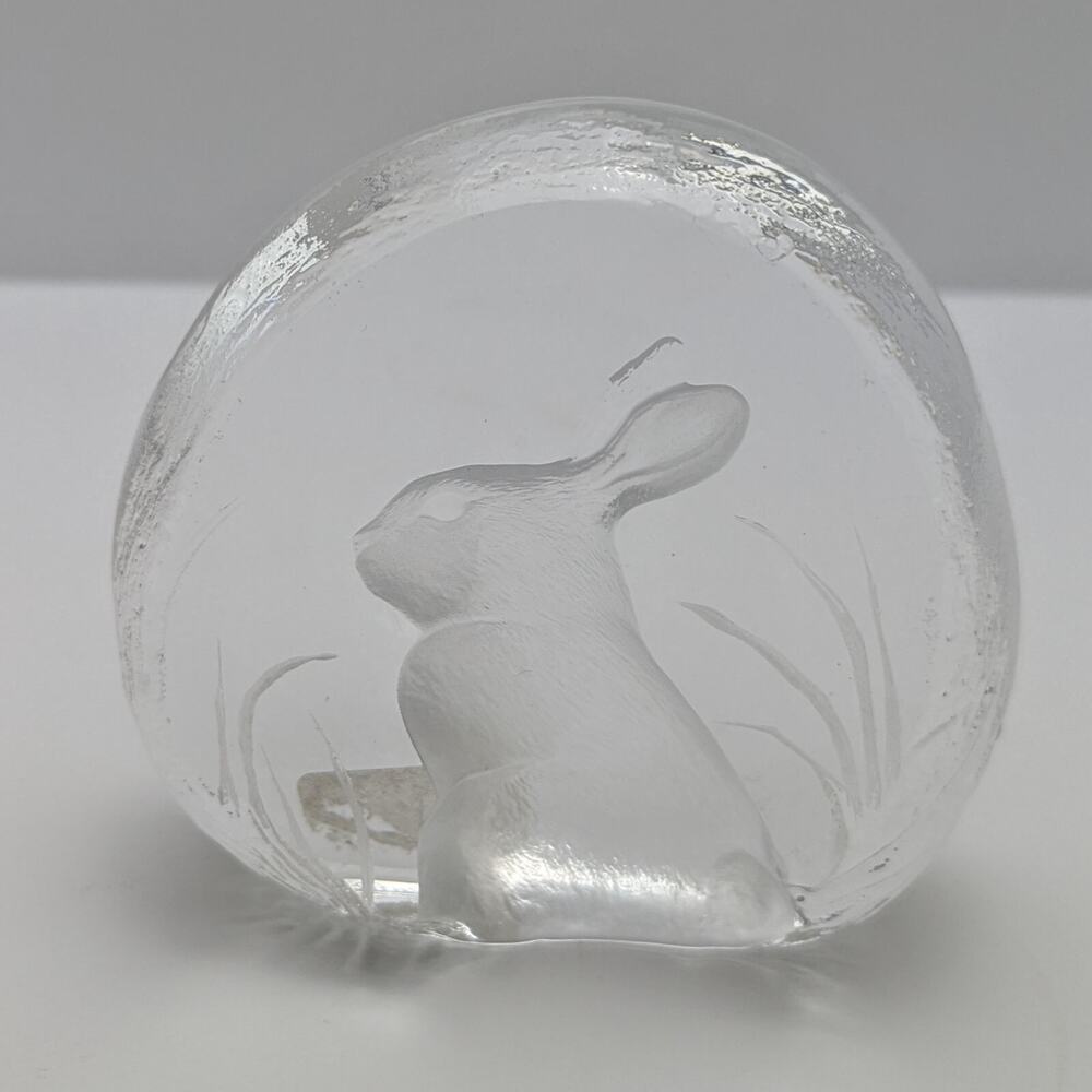 Mats Jonasson Sweden Signed Crystal Rabbit Paperweight Figurine Easter Bunny - Picture 5 of 12